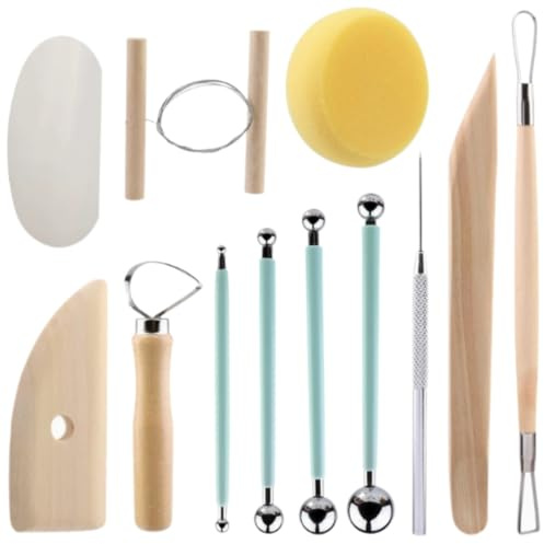 Keramik Werkzeug 12er Set, Modellierwerkzeugset Ton & Polymer Clay, Profi Töpferwerkzeug zum Schnitzen & Modellieren, Tonwerkzeug für DIY Keramik, Modellbau & Basteln, Töpfern Zubehör für Anfänger