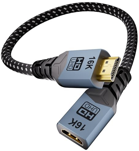 CABLAPTOP 16K Braided HDMI Extension Cable 0.5M, Ultra High Speed 96Gbps, 8K@120Hz 4K@240Hz/480Hz Male to Female Adapter, Durable & Anti-Interference, Compatible with HDTV, Game Console, TV Stick