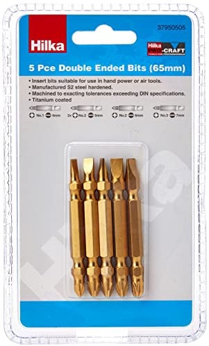 Hilka 37950505 - Set di punte per cacciavite rivestite in titanio, a doppia punta, 65 mm