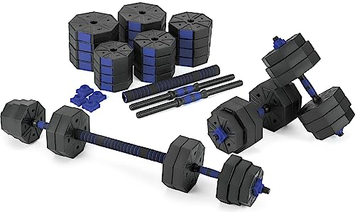 Gymtek Hanteln Set 2in1 Kurzhanteln und Langhantel, Hanteln Verstellbar, Gewicht Krafttraining Zuhause, Kurzhanteln 2er Set und Langhantelstange, Gewichte Hantel, Home Gym, Sport (Blau 2x20kg)