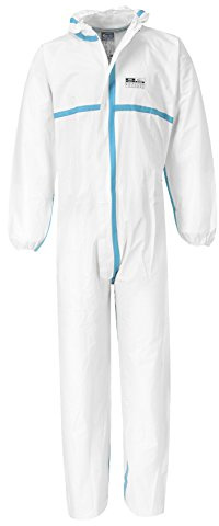 Portwest ST60 BizTex Microporous Coverall Type 4/5/6 (Pk50) Two-Way Zip | White, X Large, EN 1149-5, EN 14126, EN 14605, Ergonomically Shaped Hood, Chemical Resistant, Taped Seams, Workwear