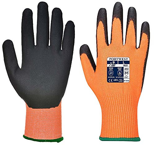 Portwest Vis-Tex Cut Resistant Glove - PU, Size: L, Colour: Orange/Black, A625O8RL