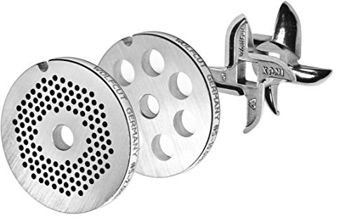 Wolfcut Lochscheibensatz 2,0mm + 10,0mm und 1 Sichelmesser - kompatibel mit alle gängigen Fleischwolf Größen 5 – z.B.: Bosch MUM4/MUM5 - Alexanderwerk Größe 5 – Jupiter Größe 5 und viele mehr.