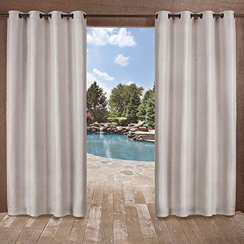 EXCLUSIVE HOME Delano Heavyweight Textured Indoor/Outdoor Grommet Top Curtain Panel Pair, 54x84, Silver