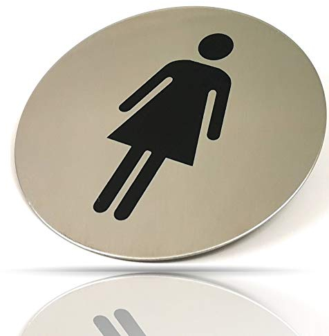 Kerafactum Damen WC Schild Woman Frauen Damenklo Damentoilette Toilettenhinweis Hinweisschild Türschild Toiletten Rund aus Edelstahl Matt glänzend Pictogramm rundes Schild Selbstklebend Aufkleber
