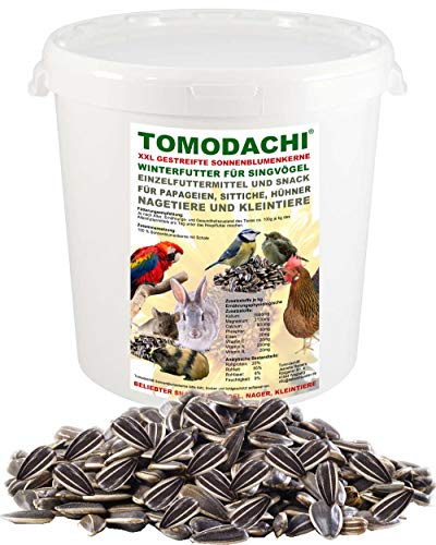 Sonnenblumenkerne extragroß Vogeldelikatesse Vogelfutter Vogelsnack Sonnenblumenkerne mit Schale gestreift Papagei Sittich 2kg Eimer
