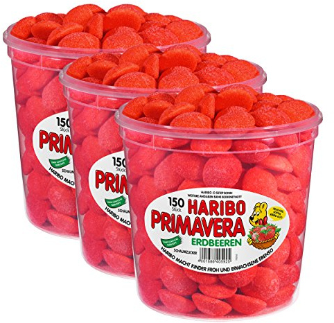 Haribo Primavera Erdbeeren Groß, 3er Pack, Fruchtiger Schaumzucker, Süßwaren, 300 Stück