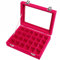 BASUWELL 24 Grid Velvet Jewelry Tray for Drawers Glass Clear Lid Showcase Display Storage Ring Trays Holder Earrings Organizer Case-Rose red