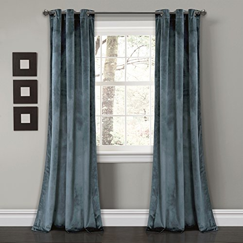 Lush Decor Prima Velvet Vorhänge mit Farbblock, Raumverdunkelung, Fensterpaneel-Set für Wohnzimmer, Esszimmer, Schlafzimmer (Paar), Polyester, Schiefer, Blau, 38 W x 108 L (Pack of 2), 2