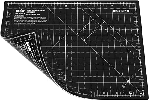 ANSIO Craft Cutting Mat Self Healing A4 Double Sided 5 Layers - Quilting, Sewing, Scrapbooking, Fabric & Papercraft - Imperial/Metric 11 Inch x 8 Inch / 29cm x 21cm - Black/Black