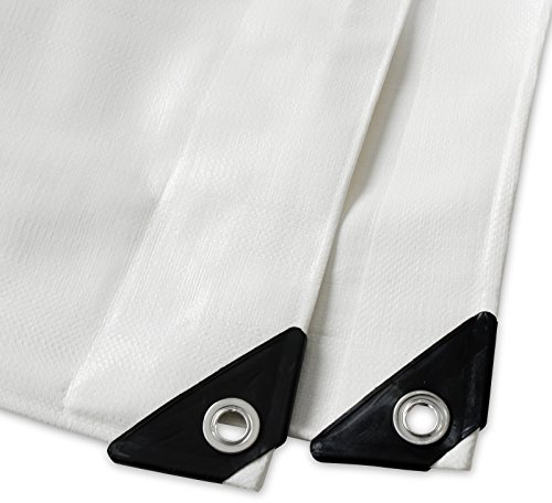 etm Bâche en tissu 8 x 10 m, 140 g/m², blanche, pour extérieur, jardin, remorque, etc. - Bâche de protection avec œillets - Bâche de protection résistante aux intempéries, aux UV et imperméable