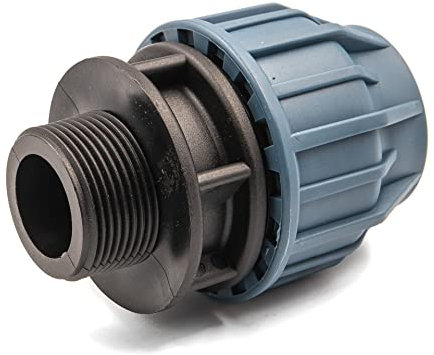 Raccordo in polipropilene con filetto maschio per tubo PE, diametro 40 mm x 5/4 pollici - Raccordo a compressione per acqua potabile, 16 Bar, Cert. DVGW/KIWA/WRAS