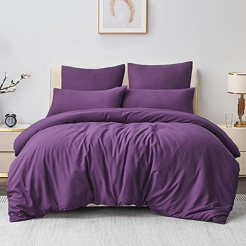 Aisbo Bettwäsche 220x240 3teilig Lila - Mikrofaser Bettwäsche-Sets mit Reißverschluss, ÖKO-TEX Bettbezug 240x220 cm 3tlg mit Kissenbezug 80x80 cm, Weich und Bügelfrei