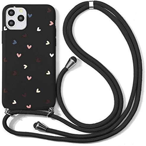 Yoedge Funda con Cuerda para Xiaomi Redmi Note 9 Pro/Redmi Note 9S/ 9 Pro MAX Carcasa de Suave Silicona Case Colgante Cordon Colgar Collar Correa de Cuello Cadena Cordón Funda, Corazón Negro