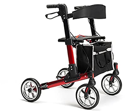 SoNa24 Rollator QUAVA by Vermeiren | Leichtgewichtrollator, doppelt faltbar | bis 136kg | Sitz, Tasche, Rückengurt, Stockhalter | ideal für Zug, Flug, Kofferraum (metallic-rot)
