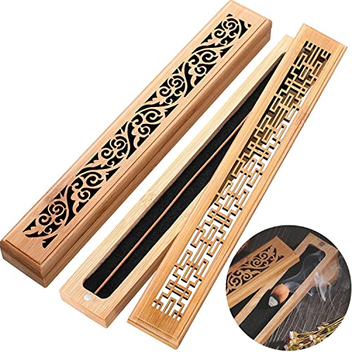 2 Stück Räucherstäbchenhalter aus Holz, Aschefänger Brenner, Räucherstäbchenhalter Box, Retro Exquisit Handgefertigte Holz Räucherstäbchen Box, für Meditation, Yoga, Aromatherapie (2 Stile)