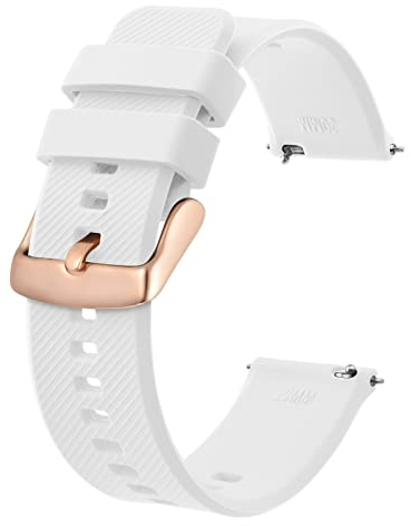 BISONSTRAP Bracelet de Montre 20mm, Bracelets de Montre en Silicone à Dégagement Rapide pour Hommes Femmes (Blanc, Boucle en Or Rose)