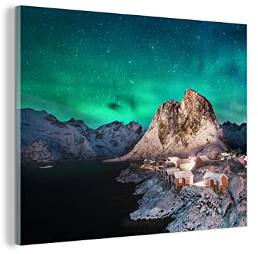MuchoWow Glasbild Glasfoto Wandbild Bilder Deko 40x30 cm Nordlichter - Berge - Norwegen