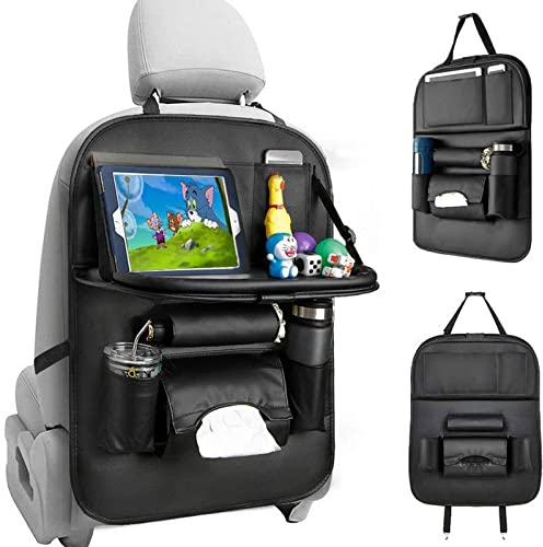 Ruspela Car Seat Organizer with Foldable Table Tray PU Leather Backseat Car Organizer with Multi Pockets Backseat Car Organizer