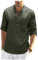 Henley Hemd Herren Slim Fit Knopfleiste Langarm Shirt Herren Leicht Atmungsaktiv Mit Taschen Leinenhemd Herren Einfachheit All-Match Einfarbig Shirt Herren D-Grey Green XXL