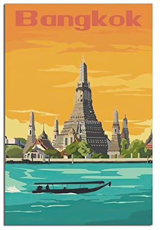 YONGCAI Bangkok Thailand Skyline Vintage Reise Poster Leinwand Wand Home Room Decor Kunst Poster Malerei Bild Druck Geschenk Poster