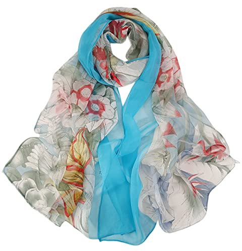 FAIRYGATE Womens Scarves Schal Damen Blau Seidentücher Damen Halstuch Große Schal Blumen Umschlagtuch Umhang Flüge mit Weiches Wraps für Hochzeit Party 64017