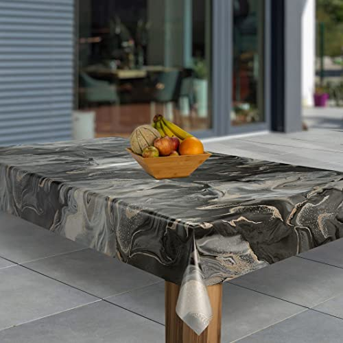 laro Wachstuch-Tischdecke Abwaschbar Garten-Tischdecke Wachstischdecke PVC Plastik-Tischdecken Eckig Meterware Wasserabweisend Abwischbar G03, Muster:Marmoriert Schwarz Beige Grau, Größe:100x140
