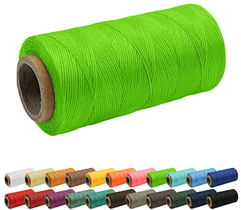 Uiopa Filo cerato da 1 mm, 260 m, 150 D, per cuciture a mano, piatto e cerato, per artigianato in pelle, rilegatura, riparazione di scarpe, colore verde fluorescente