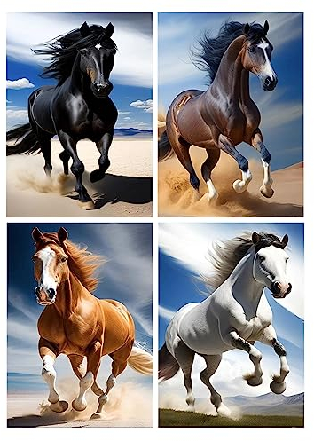 SHEGZHUC Perlenbilder Erwachsene Tiere 4 Pack 30x40 cm Malen nach Zahlen Pferde Diamond Painting Pferde Schwarz Diamant Painting Bilder Erwachsene Pferde Diamond Painting Springendes Pferd Basteln