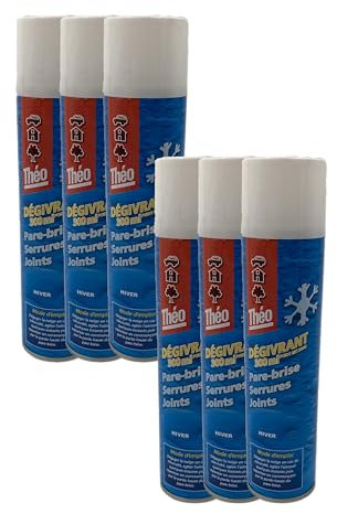 Théo Dégivrant Pare-Brise Lot de 6, Voiture De-Icer, Retire en Un Instant Le Givre du Pare-Brise, 300 ML