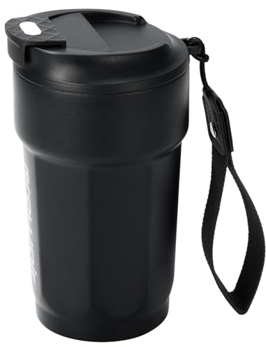 Letantôt Coffee Mug Travel Coffee Tumbler Stainless Steel Insulated Coffee Mug with Lid, 16oz/480ml Reusable Coffee Cup Travel Mug with Strap, Portable Travel Mug for Hot and Cold Drinks Black