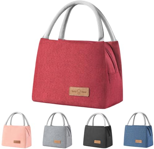 XhjzgcTech Lunchtasche Isolierte Lunchbox Bag,Wasserdicht Vespertasche,Kühltasche Herren Damen,Tragbar wasserdichtes Lunch Tasche für Frauen Männer Arbeit Schule Büro Picknick Snackbeutel (rot)