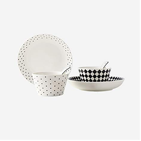MYJ46DYSY Speiseteller Küchengeschirr-Set, Teller, Schüsseln und Löffel, 6-teilig, Service for 2, personalisierte Keramik-Essteller-Sets, Geschirr-Set, geometrische Muster Flachteller (Color : B)