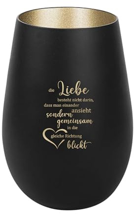 Der-Porzellan-Laden Windlicht mit Gravur Liebe besteht Nicht Darin | Schwarz Gold, Teelichthalter aus Glas mit Spruch, Tischdeko modern