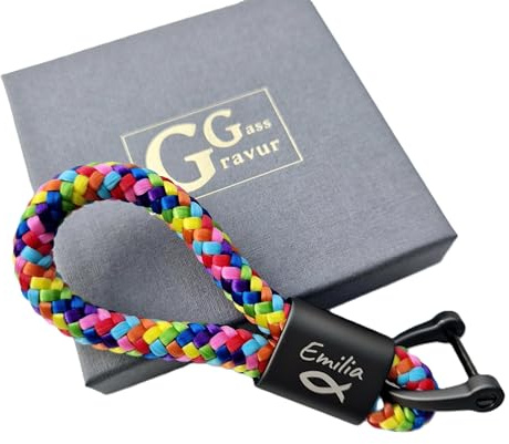 Generisch Schlüsselanhänger, Segeltau, 8mm, Karabiner, Gravur, Kommunion, Konfirmation, Taufe, Firmung, personalisiertes Geschenk, Valentinstag, Muttertag, Vatertag, Geschenk, Hochzeit, Weihnachten