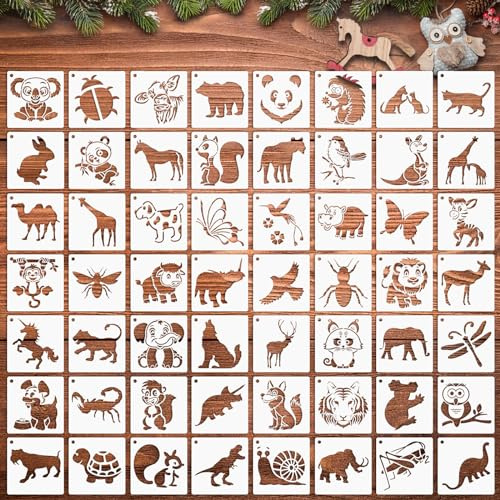 Augshy 56 Stück Tierschablonen zum Malen, 7,6 cm wiederverwendbare niedliche Tierschablonen zum Zeichnen auf Holz, Steinen, Leinwand, Stoff, DIY-Basteln, Karten, Glas, Keramik
