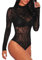 MAYFASEY Women Sexy Long Sleeves Mesh Bodysuit Tops Leotard Tops Jumpsuits, Black, M