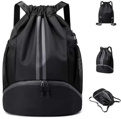 LIANRISES Sportrucksack Herren Fussballtasche Turnbeutel Wasserdicht Sportrucksack Mit Schuhfach Rucksack Mit Kordelzug Schwimmbeutel Sporthalle Schultasche