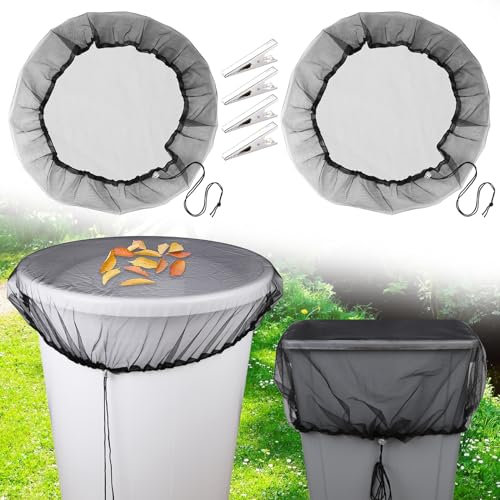 Regentonnen Netz, 2 Stück Abdeckung Ø 80cm, Verstellbares Zugkordel Deckel mit Metallclip - Wetterbeständiger Schutznetz für Regentonne, Schutz vor Laub, Stechmücken, Insekt