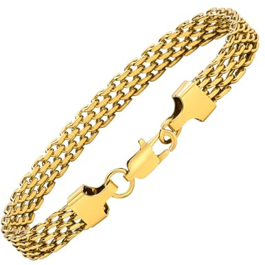 BSLVWG Edelstahl Armbänder für Frauen Männer Silber vergoldete Armbänder Link Kette Armbänder Uhr Band Kette Kette für Teen Mädchen Hiphop Gold Armband Schmuck Geschenke (7 IN, Gold)