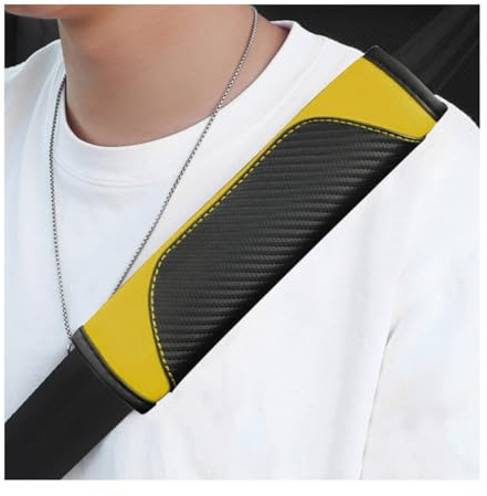 povtii 2 Stück Auto-Sicherheitsgurt-Bezug, Karbonfaser-Leder, Sicherheitsgurt-Schultergurt-Abdeckungen schützen Hals und Schulter, universelles Autozubehör (schwarz + gelb)