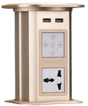 Pop Up Socket Embedded Kitchen Island Desktop Power Strip Automatic Electric Wireless Charging Waterproof Invisible Power Strip,Gold-2-jacks+Speakers