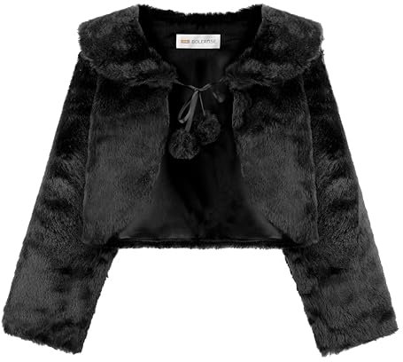 Bolerose Ragazze Avvolgente Peli Sintetici Bambini Bambini Bolero Coprispalla Giacca Stola Cappotto (Nero, 7-8 Anni)