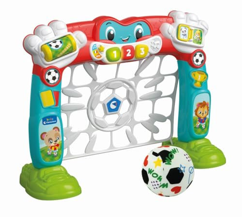 Clementoni - Tiboot, Mein Fußballtor – ab 18 Monaten – Sound- und Lichteffekte – 3 Bunte Klangknöpfe + Leuchtend + Lerninhalt – inklusive einem weichen Ball – Lernspiele für Kinder