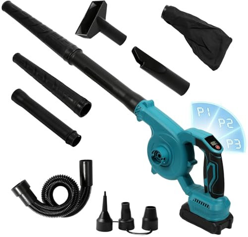 Souffleur à feuilles sans fil compatible avec batteries Makita 18 V pour le nettoyage de PC, le déneigement et le souffleur (puissant, régulateur de vitesse, sans batterie ni chargeur) (bleu)