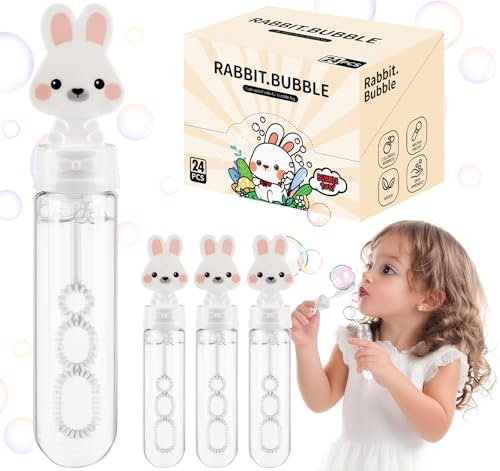 Anstore Seifenblasen Set für Kinder 24Pcs, Kaninchen Seifenblasen Stäbe Spielzeug Einzeln 30ml, Bubble Sticks Geschenke für Geburtstag Hochzeit Garten Party Karneval Geschenk