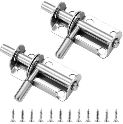 UEAVOID 2 pièces Loquet Porte Targette Acier Inoxydable Mini Verrou de Baie Coulissante Convient aux portes de jardin fenêtres entrepôts (Petit) (Argent)