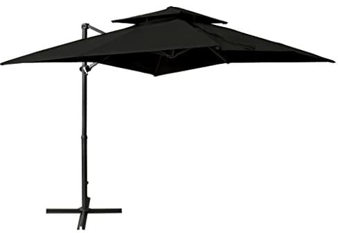 Willood Ampelschirm mit Lüftung 250x250 cm Schwarz Sonnenschutzschirm für den Garten, Doppelspitze, Kurbelverstellung