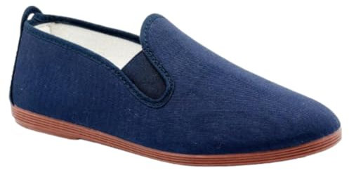 Zapatillas de Lona con Gomas en los Lados - Suela Plana - Comodidad - Kungfu - Camping (Azul Marino, Sistema Tallas Calzado EU, Adulto, Números, Mediano, 43)