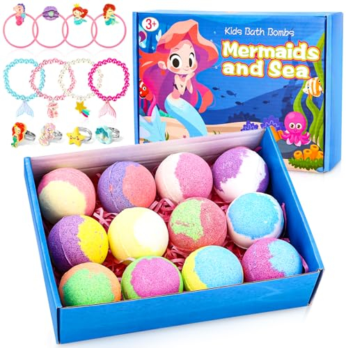 Bolas de Baño para Niños, Set de Regalo de Bolas de Baño con 12 Piezas de Accesorios Sorpresa de Sirena, Regalo Ideal para Niños, Bueno para Relajar, Hidratar la Piel